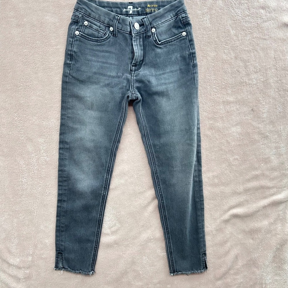 7 For All Mankind Girls Grey Ankle Skinny Jeans Raw Hem Size 8